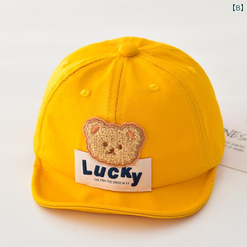 ベビー ファッション 帽子 キャップ ひさし帽 小物 UVカット クマ柄 衣料品 頭 ヘッド 保護 かわいい 幼児 赤ちゃん 装飾 春秋 屋外 外出 レジャー キッズ 3