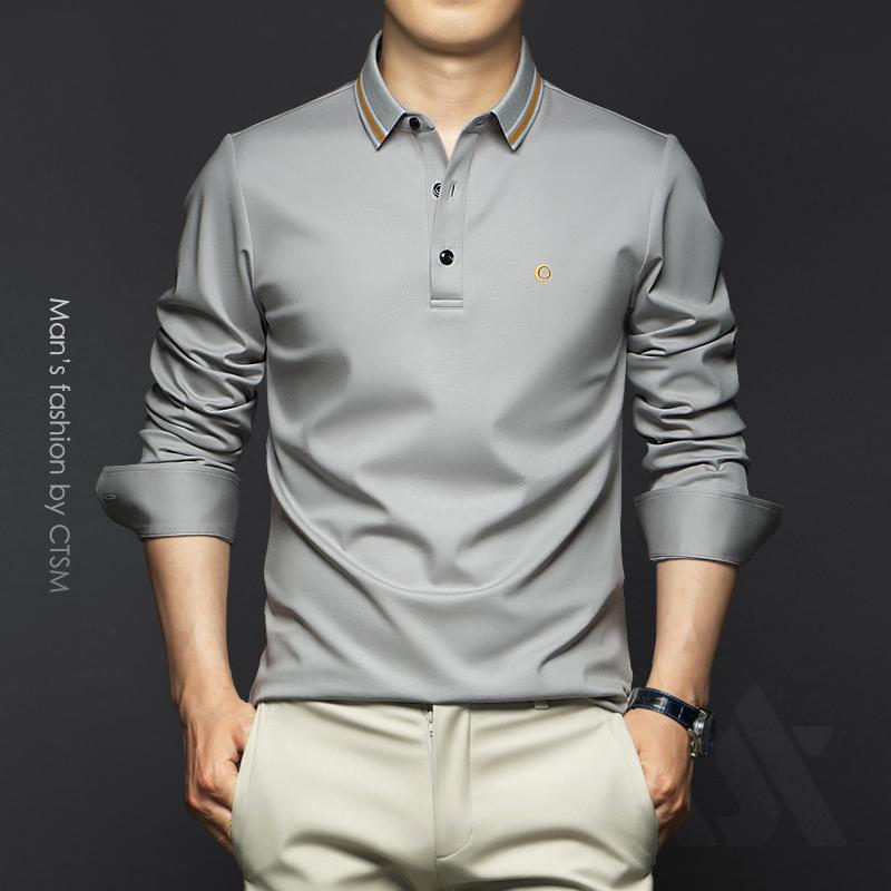 ポロシャツ ゴルフ メンズ 春秋 長袖 Tシャツ シルケット コットン 春 レイヤリング シャツ ビジネスカ..