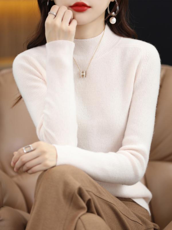 トップス レディース カジュアル セーター スタイリッシュ ハーフ タートルネックシャツ 女性 スリムフィット ニット セーター 長袖 秋冬 タイト セーター