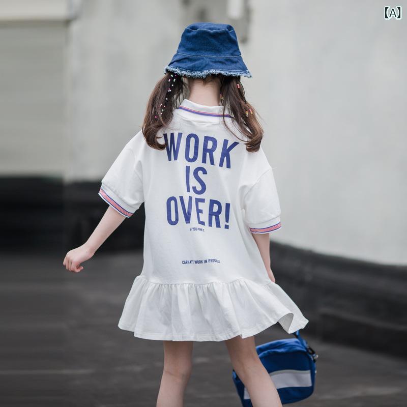 夏 ワンピース かわいい 女の子 子供服 ガールズ 半袖 カレッジ ドレス 中 大型 子供 ポロシャツ スポーツ ファッション スカート