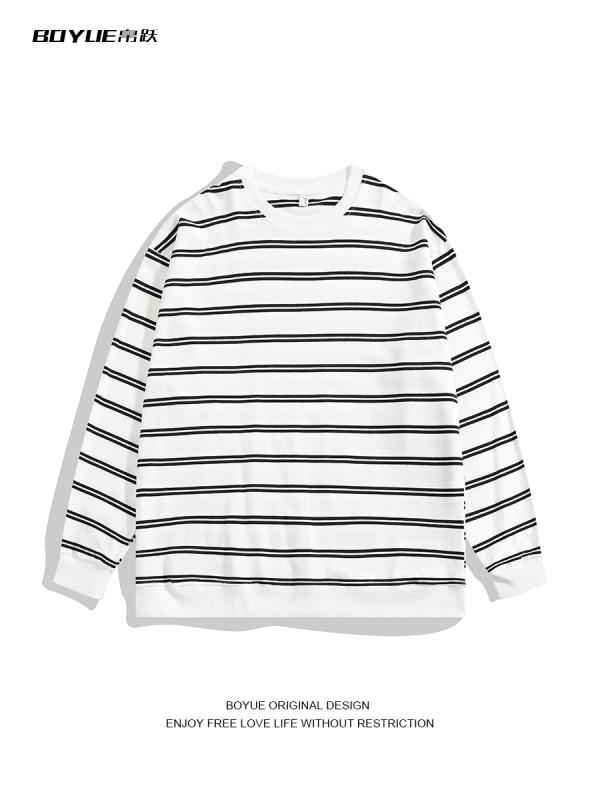 長袖 メンズ ファッション レディース 綿 ストライプ ファッション 春秋 ボトム カジュアル ラウンドネック スウェットシャツ