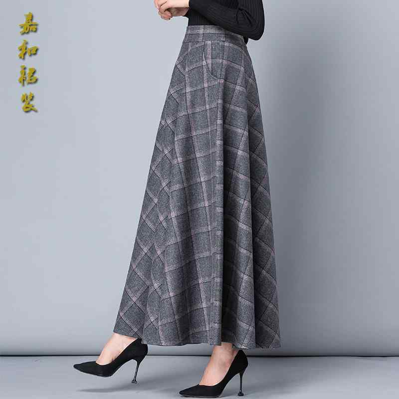 スカート レディース 秋 冬 ウール ハイエンド チェック柄 ハイウエスト a ライン ロング