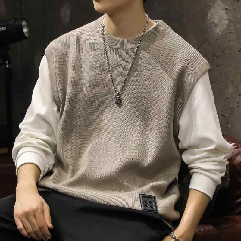 トレーナー フェイク スウェットシャツ メンズ 秋冬 セーター カジュアル カレッジ レトロ ラウンドネック プルオーバー 長袖 レジャー..