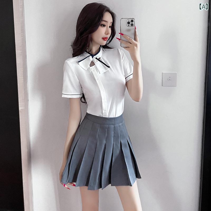 制服 ホテル クラブ レディース フロント フェミニン デスク エレガント 半袖 白 夏 シャツ 上品 スーツ スタイリッシュ プリーツスカート シンプル