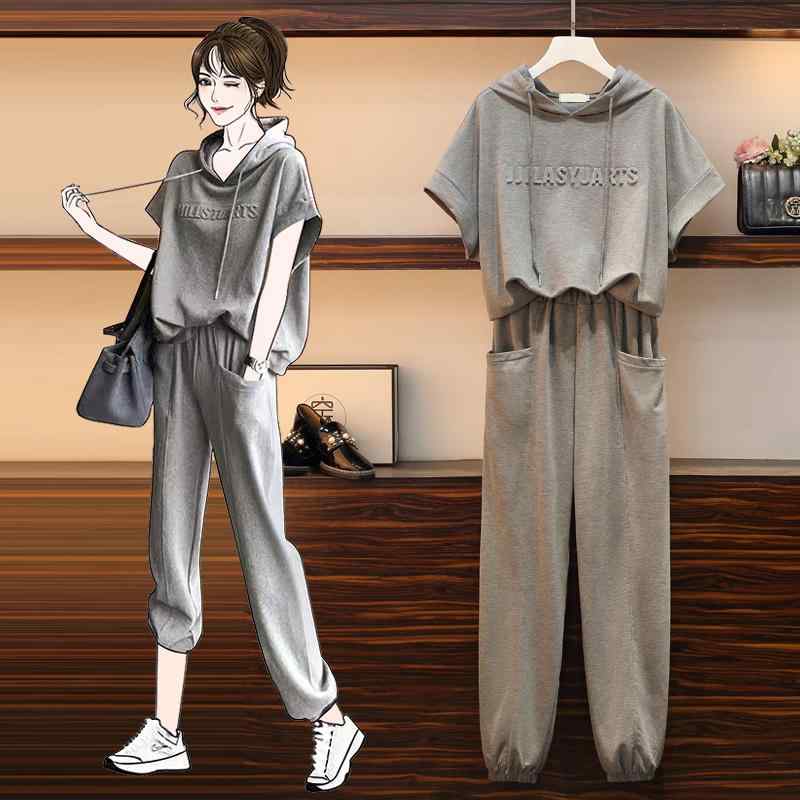 レディース ファッション カジュアル 婦人服 大きめサイズ 夏服 トップス カジュアル パンツ 2点セット ラウンドネック