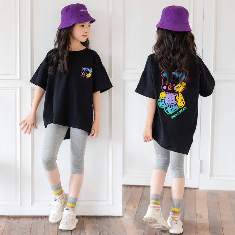 キッズ トップス パンツ 夏 Tシャツ レギンス 夏 半袖 綿 スパンデックス コットン ラウンドネック 韓国 女児 女の子 子供 大きめサイズ 吸汗性