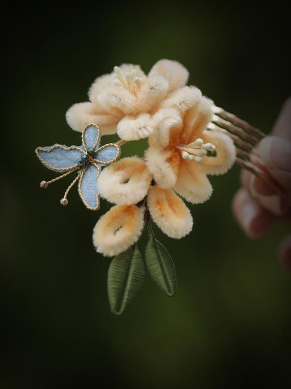 ヘアアクセサリー 起毛 フラワー ヘッド ドレス ヘアコーム レディース フェアリー 蝶 さわやか レトロ..