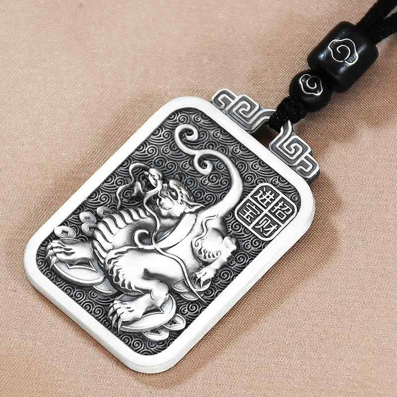メンズ ペンダント レトロ 仏教 中華風 スターリングシルバー 貔貅 ネックレス ペンダント 個性 誇張 s 925 シルバー 貔貅 スクエア タグ