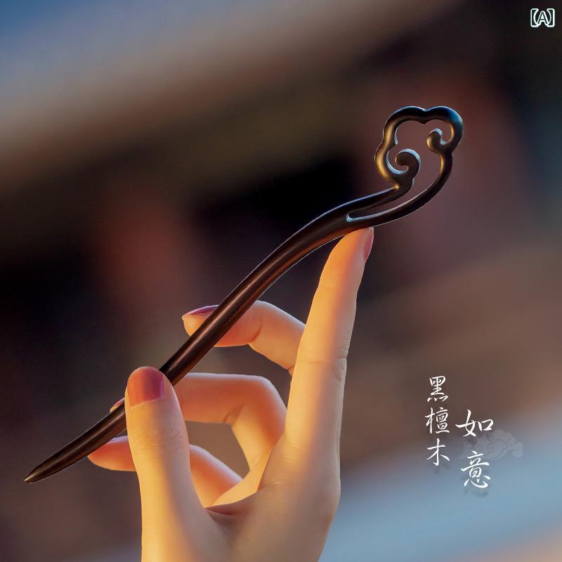 レディース アクセサリー かんざし おしゃれ ヘア 黒檀 高級感 頭飾り 漢服 髪飾り レトロ 中華風