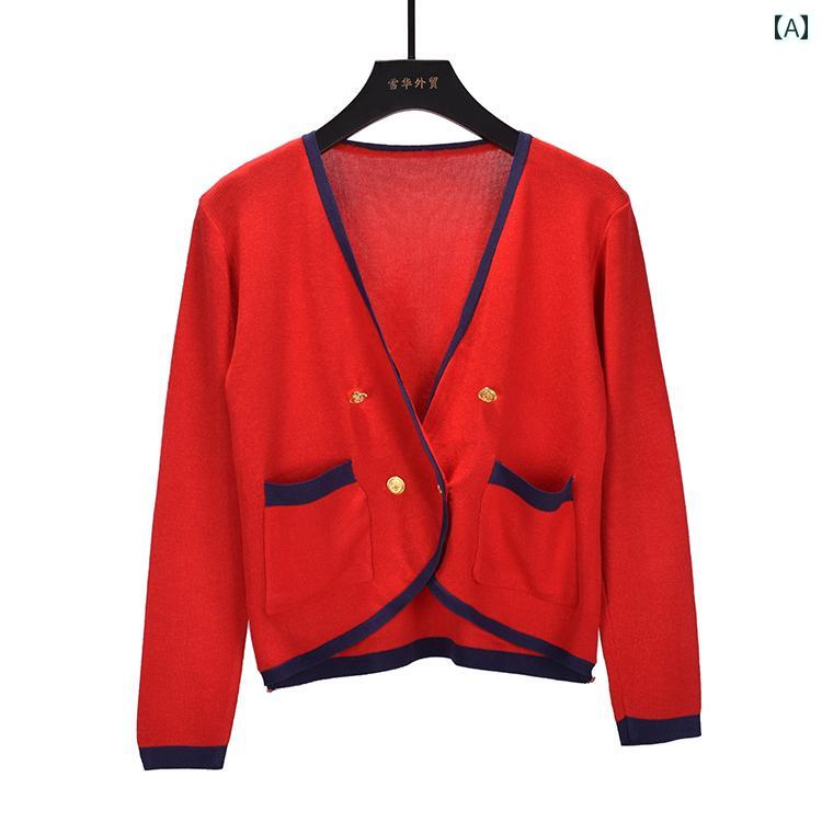 ニット カーディガン レディース 春秋 ショート トップス スリム 長袖 セーター ニット Vネック シンプル カジュアル 上品