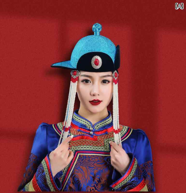 帽子 ハット ヘアアクセサリー エスニック レディース 夏 デイリー モンゴル レトロ ダンス パフォーマンス ブライダル 頭飾り 大人 子供 キッズ ブルー