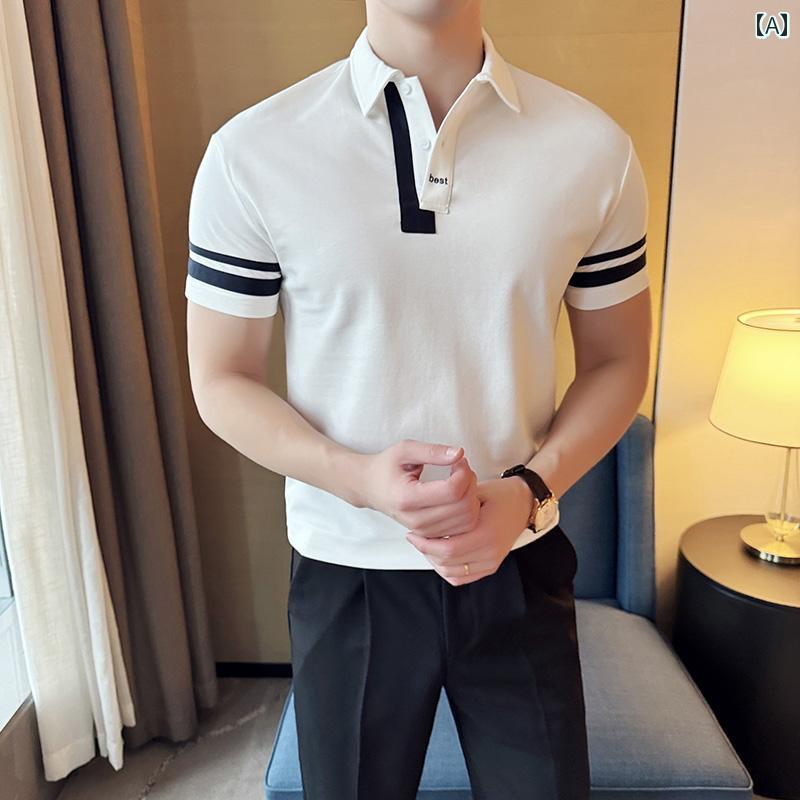 ポロシャツ スポーツ ゴルフ メンズ 紳士服 メンズ シャツ 半袖 夏 トップス ストライプ カジュアル ビジネスウェア
