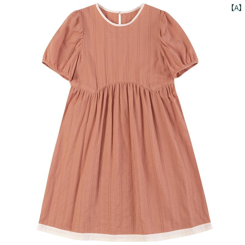 ドレス ワンピース キッズ かわいい ナチュラル 子供服 夏 肌に優しい 綿 コントラスト ジャカード プ..