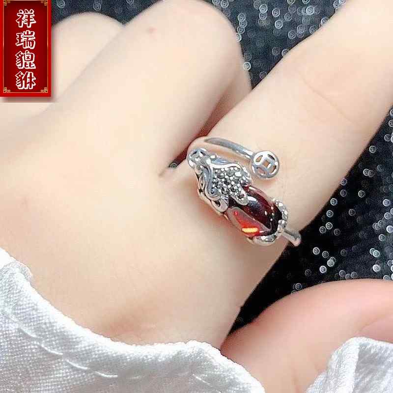 指輪 レトロ 貔貅 リング S925 スター シルバー 調節可能 人差し指 リング テール レディース イン 個性 アクセサリー