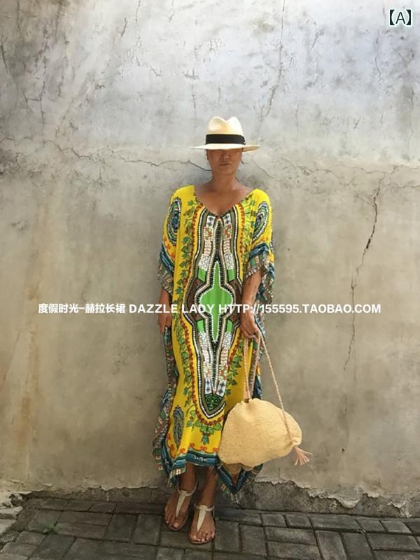 レディース 夏 リゾート ワンピース エスニック プリント タイ ドレス ロング 大きいサイズ ゆったり 海辺 休暇 ビーチ