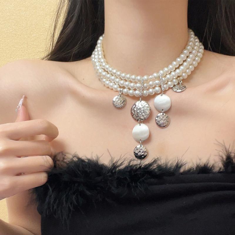 レディース チョーカー ネックレス 多層 パール レディース 豪華感 鎖骨 チェーン シンプル おしゃれ