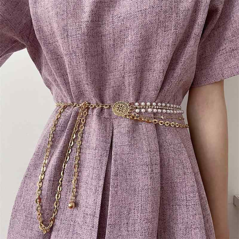 スカート レディース 夏 ウエスト チェーン ベルト パール 女性 小さい フレグランス 装飾 ゴールドメタル チェーン ベルト 女性 イン