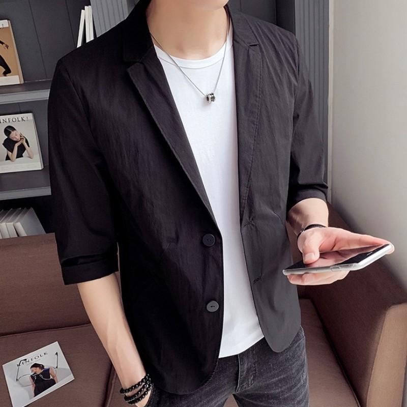 ジャケット メンズ 夏 カジュアル 薄い 半袖 スーツ 韓国 トップス スリムフィット 七分袖 小い スーツ