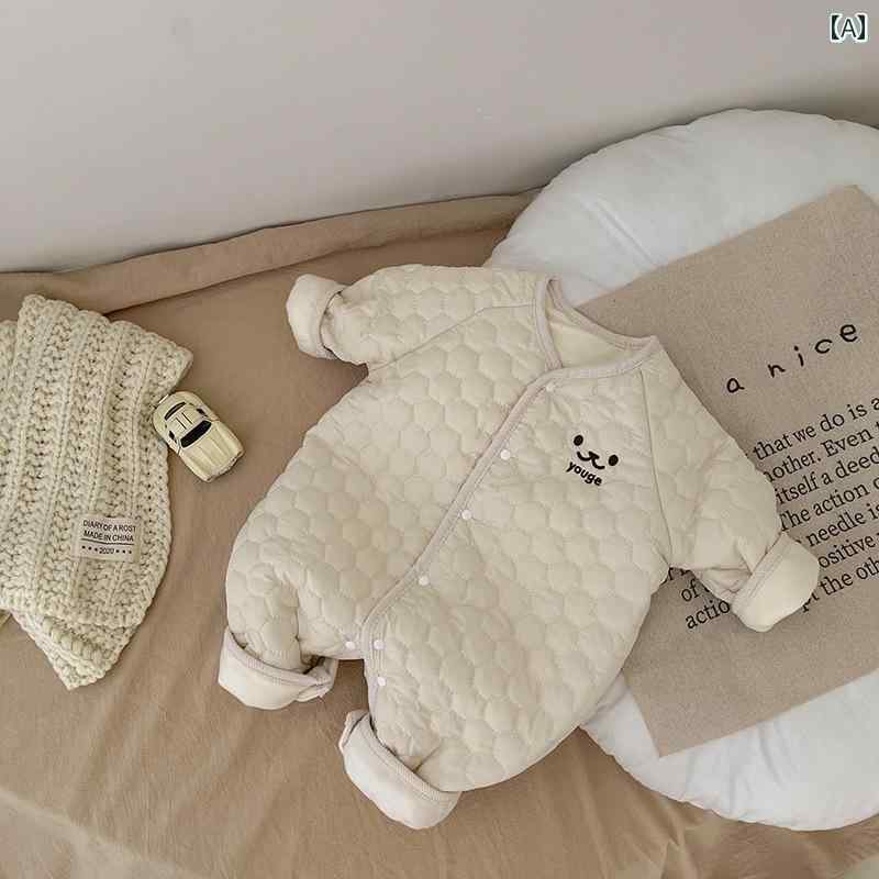 カバーオール ベビー服 長袖 ジャンプ スーツ 韓国 冬 綿 ベルベット 厚手 男の子 女の子 新生児用 暖かい 外出 ロンパース