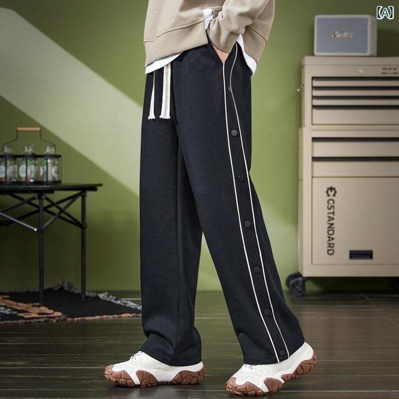 Sweat Pants - メンズ パンツ 動きやい 長ズボン ストレート レッグ スウェット 春秋 アメリカ ファッション 大きめサイズ 黒 カジュアル ニット ロング