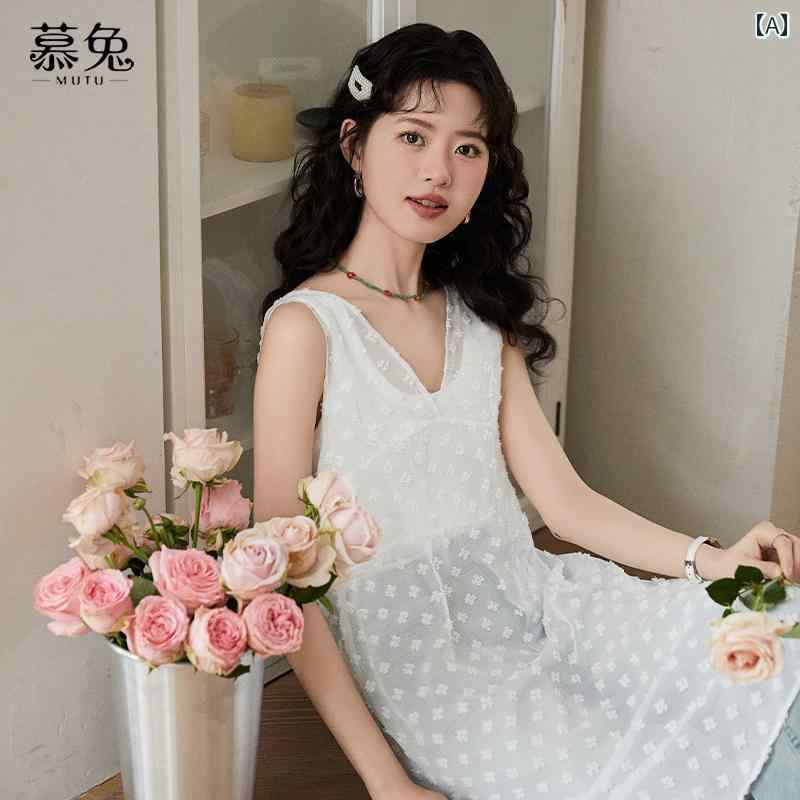 レディース 夏 ワンピース 大人 かわいい ホリデー V ネック ベスト ドレス 女性 薄手 シースルー スタック レース ブラウス