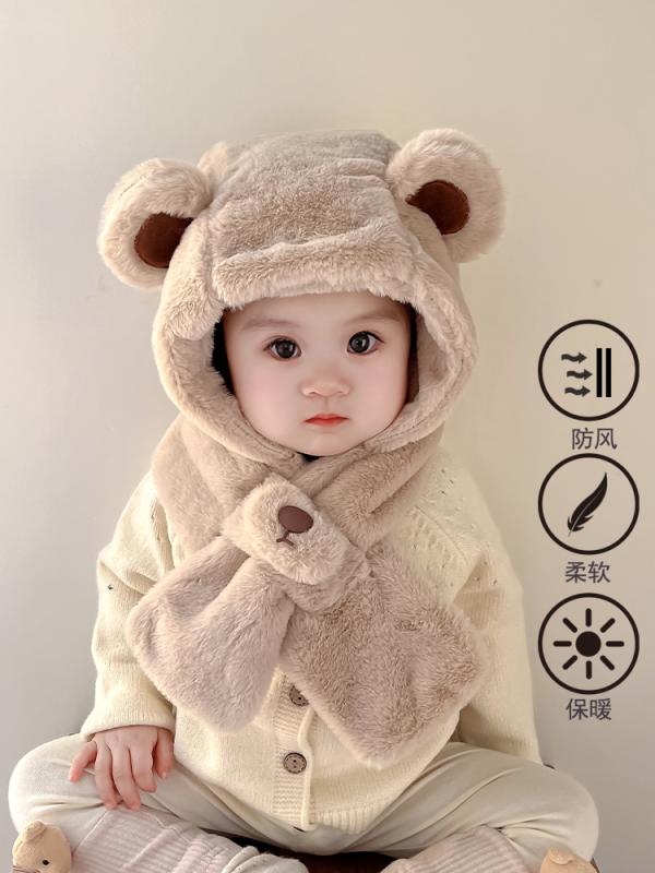 キッズ ベビー 帽子 ベビー 帽子 秋冬 男の子 女の子 スカーフ クマ ぬいぐるみ 帽子 冬 子供 起毛 厚..