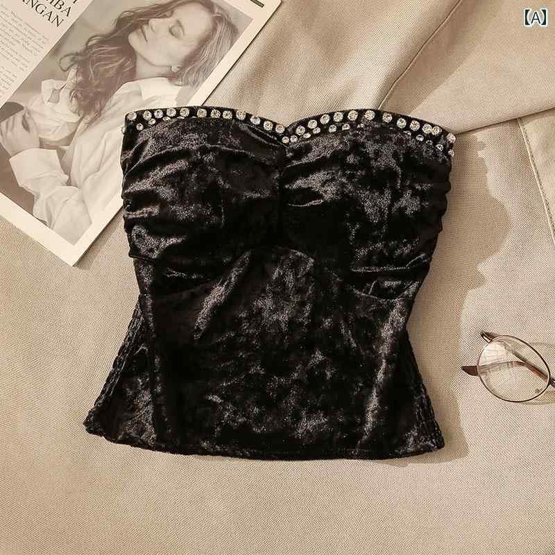 レディース 秋冬 パット付ベルベッド チューブトップ モテ服 セクシー お腹見せ おしゃれ トップス 韓国 イベント フェス 普段着 ダンス 衣装 レジャー デート アップ 映え