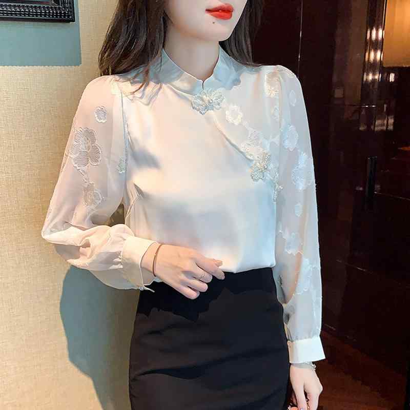 サテンジャケット レトロ バックル チャイナ レディース シャツ 長袖 西洋 シック 美しい シャツ スリ..