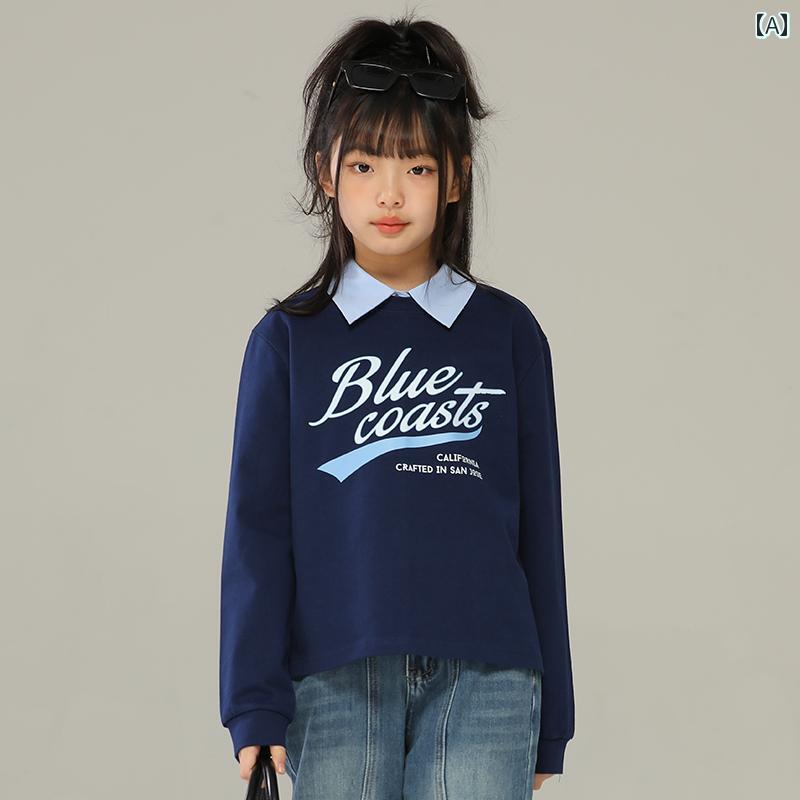 トップス 子供服 おしゃれ ナチュラル 普段着 キッズ 小さい 女の子 春秋 英語 プリント ラウンドネッ..