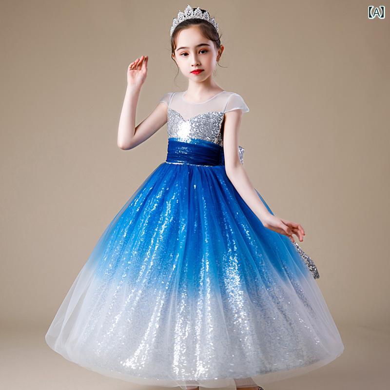 楽天セキュアデポキッズ パーティードレス ジュニア ファッション 女の子 子供 ドレス 誕生日 プリンセス フラワーガール ウェディング 演奏会 ブルー スパンコール キラキラ ステージ 衣装