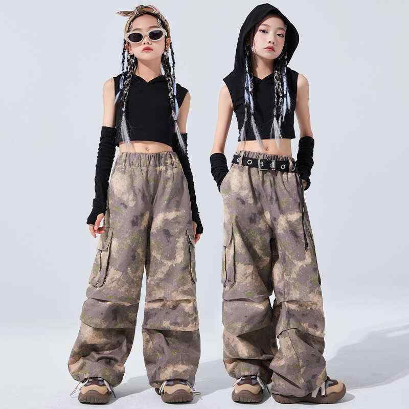 子供服 女の子 Tシャツ タンクトップ フード へそ出し パンツ コスチューム バンド ダンス ヒップホッ..