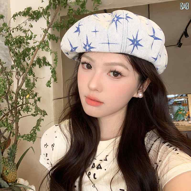 スター カウボーイ ベレー帽 おしゃれ レディース カジュアル 大きめ頭囲 アップ 小さめ顔 画家帽子 クラウド