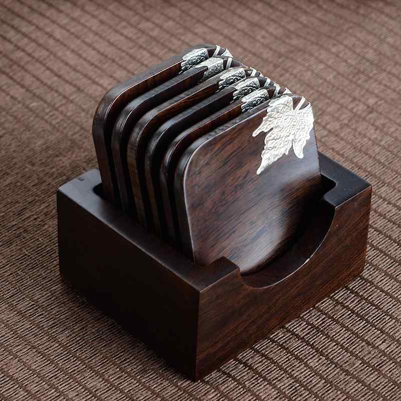 コースター ティーマット ソーサー 茶たく スクエア ラウンド ホルダー 木 茶道 カンフー セット アク..