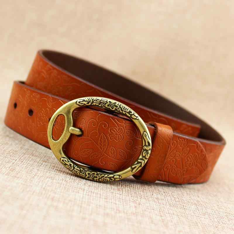 レディース カジュアル ジーンズ ベルト 牛革 ワイド ベルト レトロ プリント 革 ジーンズ ベルト ラウ..