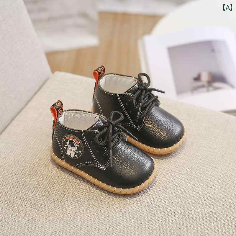 ベビー キッズ シューズ レザー スニーカー 柔らかい 滑りにくい ソフトソール 冬 裏起毛 幼児 靴 赤ちゃん 革靴 ハイカット レースアップ 子供
