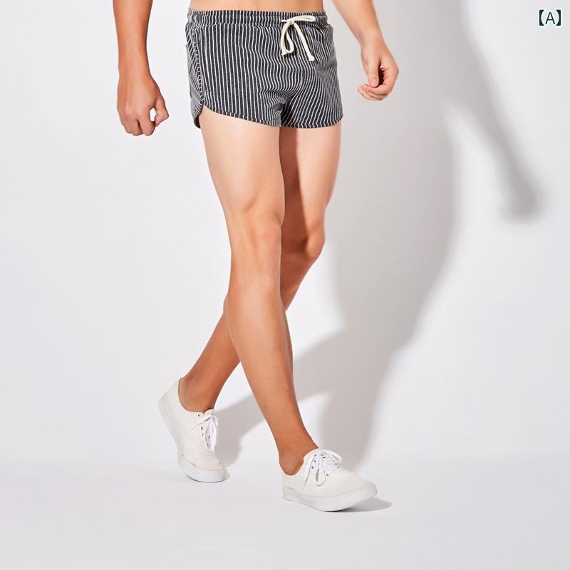 パンツ メンズ 夏 ストライプ カジュアル スポーツ ショーツ 綿 ストレッチ フィットネス 陸上 競技 ランニング セクシー