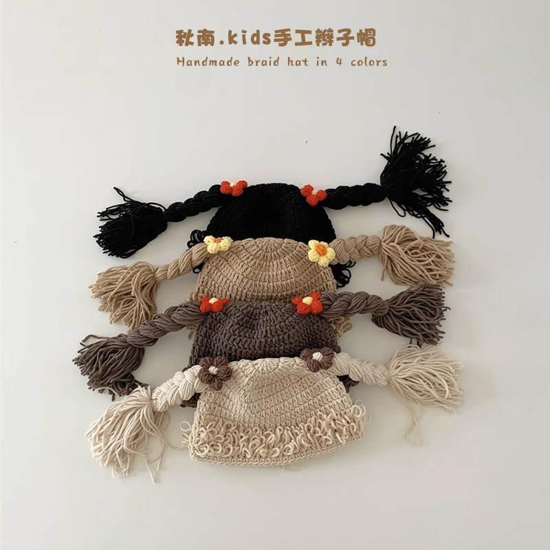 秋 冬 ウール ベビーウェア かわいい 韓国 ベビー 帽子 イン 帽子 男性 女性 ベビー ウィッグ 帽子