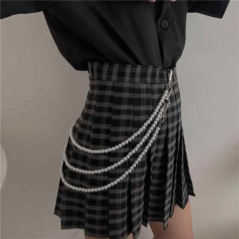 スカート レディース ベルト おしゃれ ウエストバンド アメリカ ヒップ ホップ スウィート イン パンク パール チェーン 装飾 男性 女性 ファッション チェーン jk