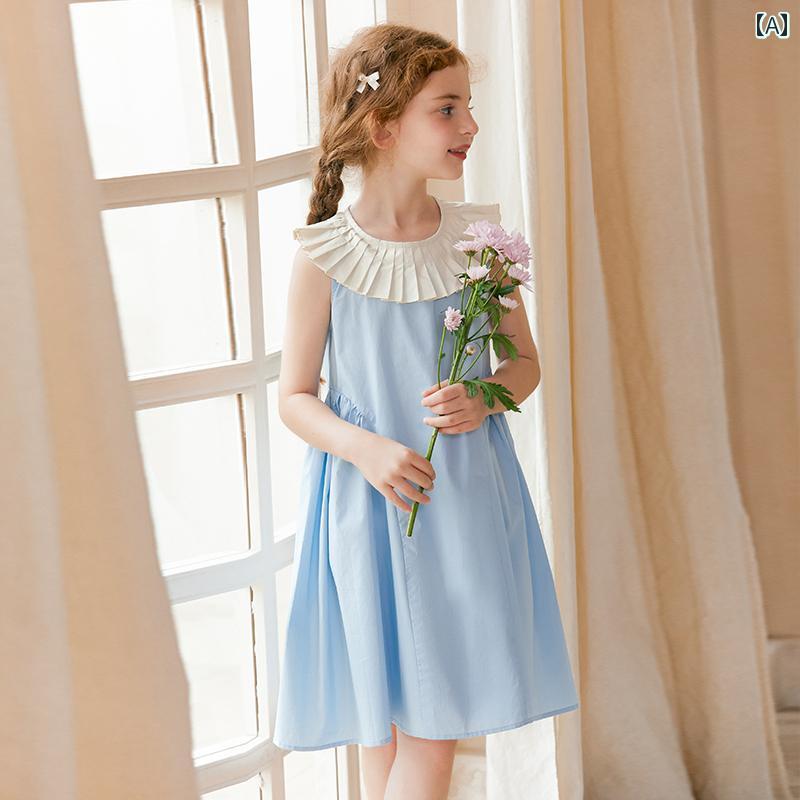 ドレス スカート キッズ ワンピース おしゃれ かわいい 女の子 子供服 夏 コントラスト 千葉 襟 子供 綿
