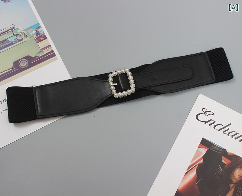 レディース カジュアル ベルト パール 弾性 ウエスト バンド 装飾 セーター ドレス イン