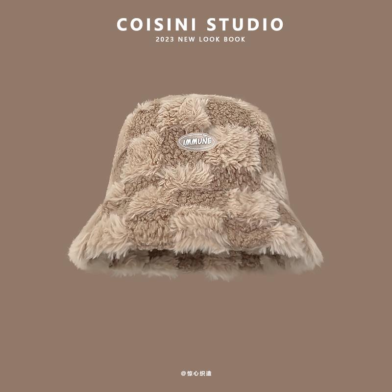 帽子 秋冬 レディース 起毛 チェック バケットハット 暖かい 厚手 防風性 耐寒性 小さめ バケットハット