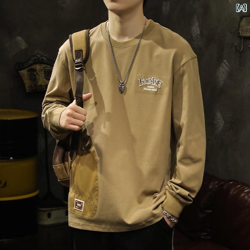 トレーナー メンズ ファッション アメリカ スウェット シャツ 春秋 プルオーバー ラウンドネック 綿 ゆったり プリント ジッパーポケット