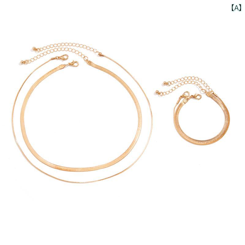 ネックレス アクセサリー チェーン ビーチ 水着 エスニック サマーフェス ビキニ ボヘミアン メタル スネーク ボーン ブレスレット セット アメリカ 春 シンプル ファッション マッチング 衣類 組み合わせ