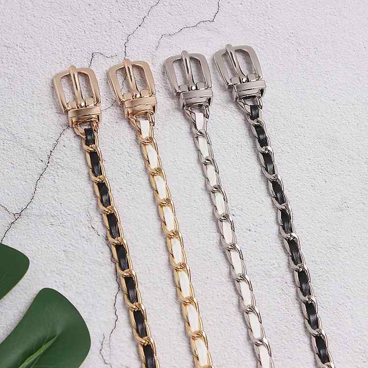 ベルト ピン バックル PU レザー 合金 チェーン 装飾 カジュアル レディース ファッション アクセサリ..