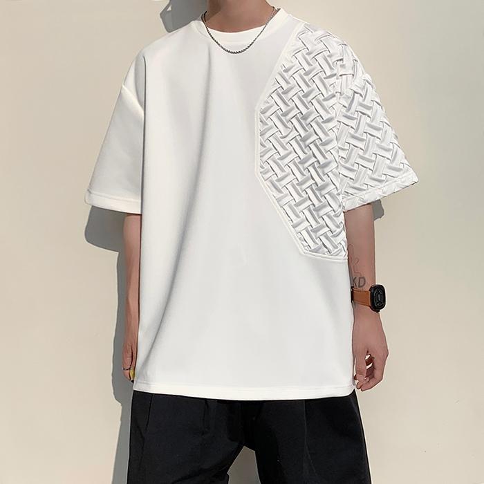 ファッション 韓国 半袖 Tシャツ メンズ レディース 編組 ライト トップス ユニセックス ゆったり