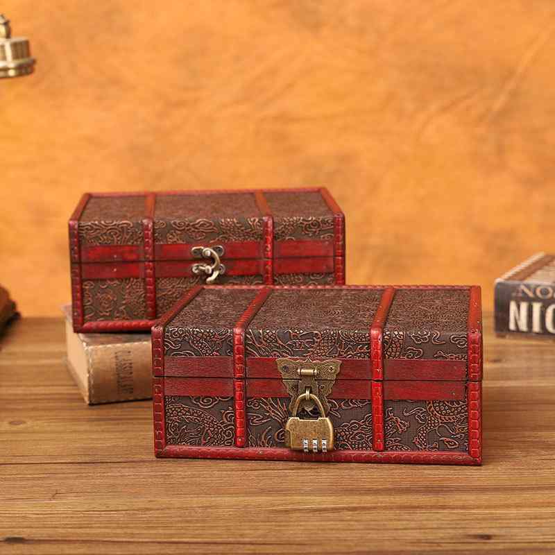 レトロ 収納 ボックス 木 ロック アンティーク風 雑貨 整理整頓 ケース チャイナ 華やか アクセサリー 小物入れ