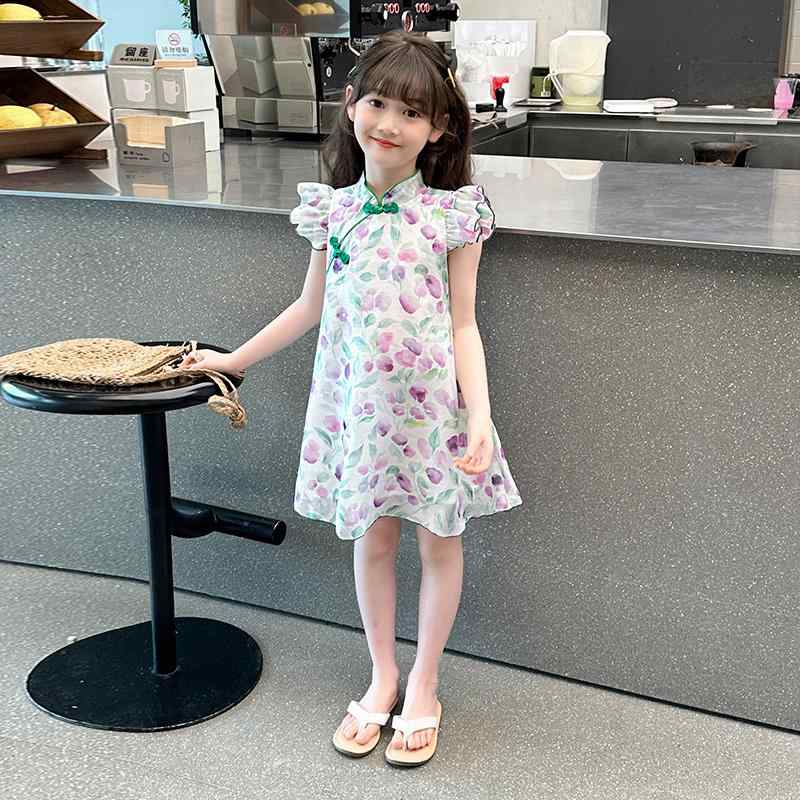 子供服 ワンピース トップス シャツ ショート スカート 漢服 チャイナ風 女の子 スリム 半袖 キッズ 夏 子供