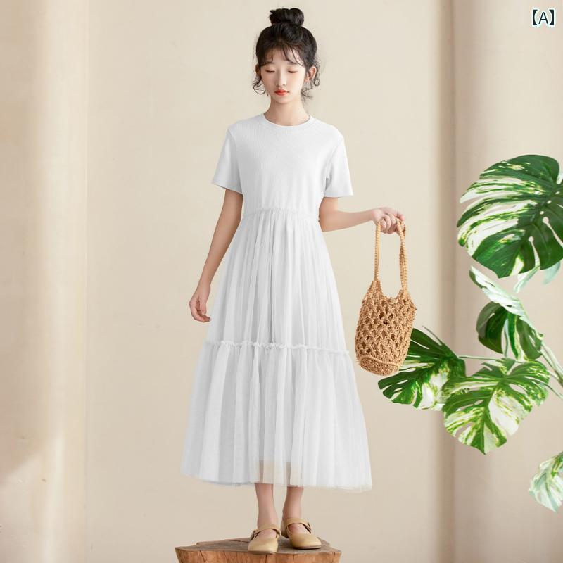 ドレス キッズ ファッション ガールズ ロング 春夏 ロング ガールズ 韓国 ガーゼ メッシュ プリンセス ビッグ 子供