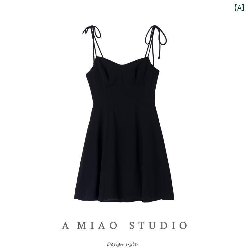 レディース 夏 ワンピース キャミソール おしゃれ アメリカン 魅惑的 ローカット 黒 スリム フィット サスペンダー スカート 女性 小さい ショート ドレス