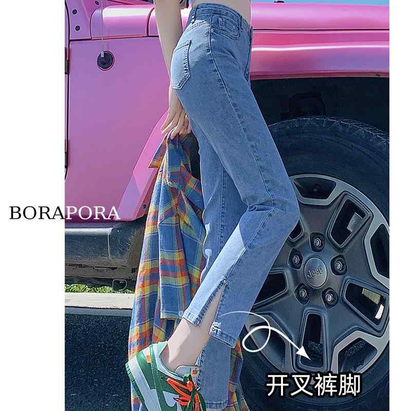 Nylon, Rayon, Polyester - デニムパンツ レディース スタイリッシュ 女性用 小さい ハイウエスト ジーンズ 春秋 スリム 汎用性 高さ ストレート レッグ 九分丈 シガレットパンツ